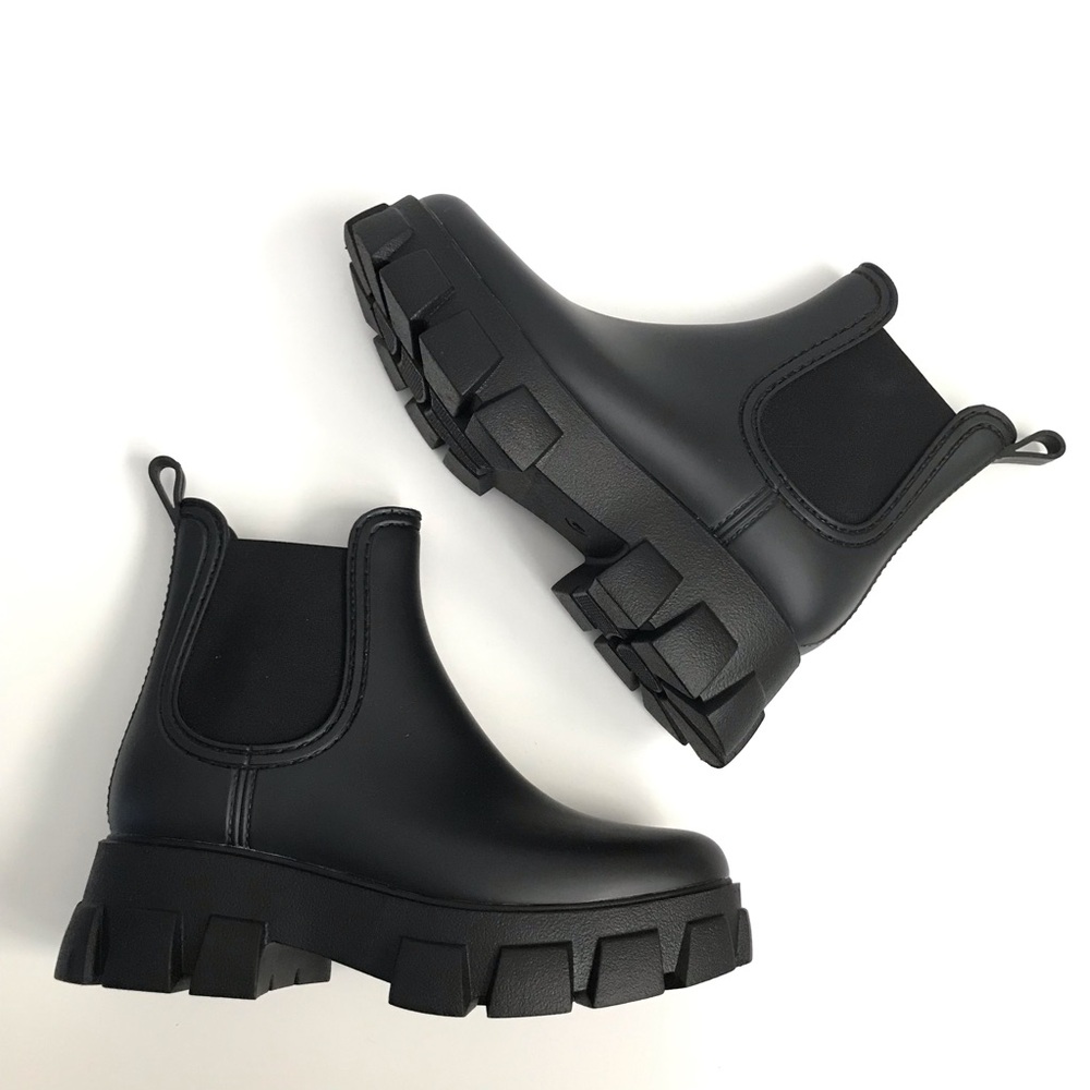 Jeffrey Campbell Chunky Black Ankle Rain Boots